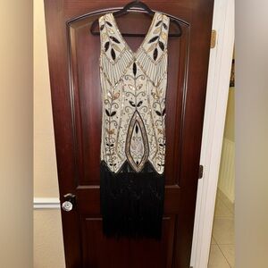 Sequin Embellished V-Neck Dress